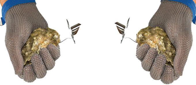 handgeweven handschoen voor oesters openen - inox