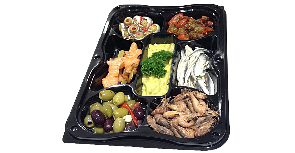 tapasschotel met 7 verschillende tapas